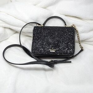 Kate Spade Maisie Laurel Way Glitter Top Handle Crossbody Bag Black Glitter